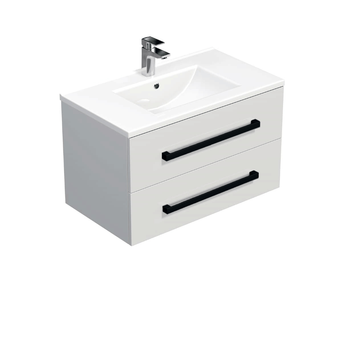 Kúpeľňová skrinka s čiernou úchytkou a umývadlom SAT Cube Way 80x47,5x46 cm biely lesk CUBE46C802BIMOD