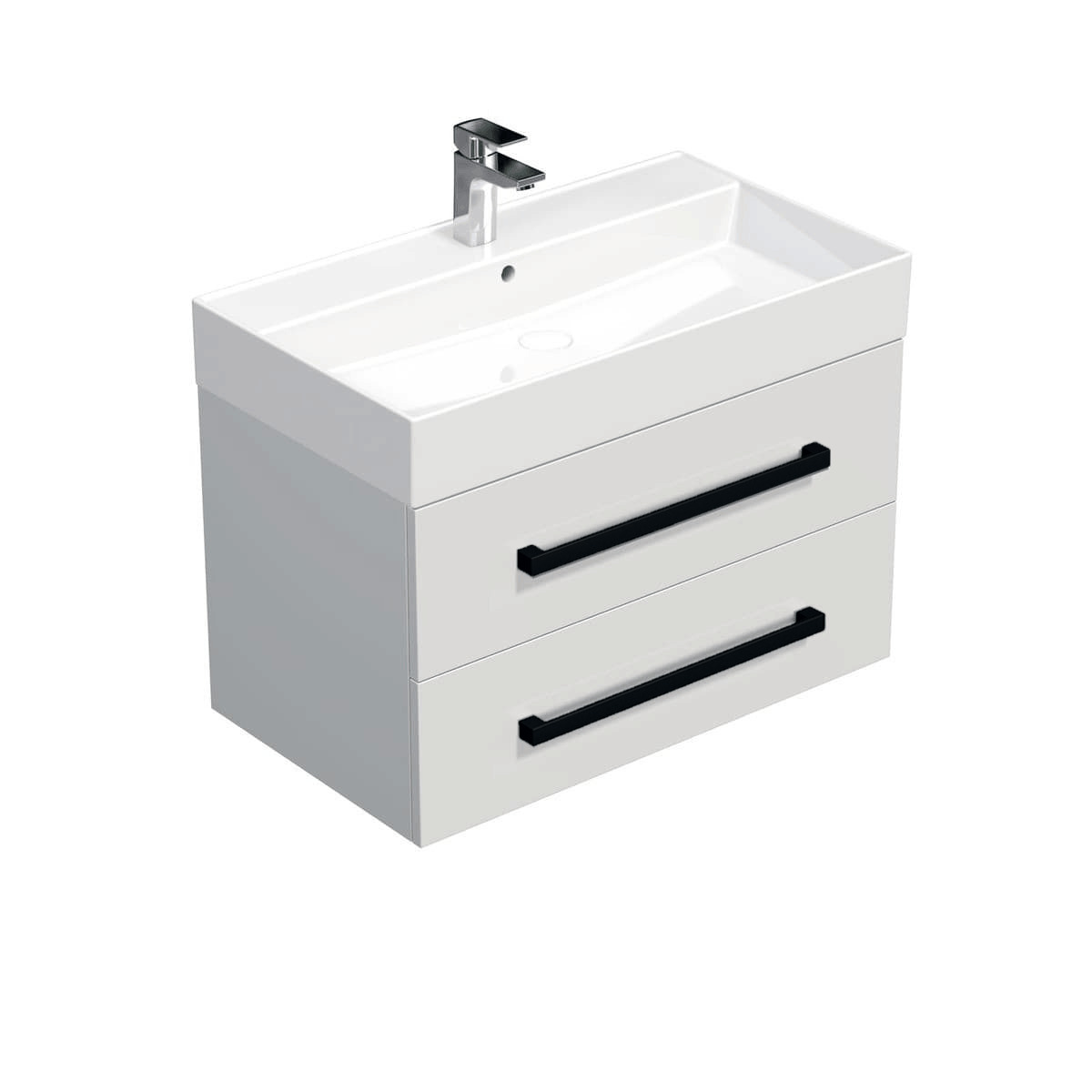 Kúpeľňová skrinka s čiernou úchytkou a umývadlom SAT Cube Way 80x47,5x46 cm biely lesk CUBE46C802BISAT