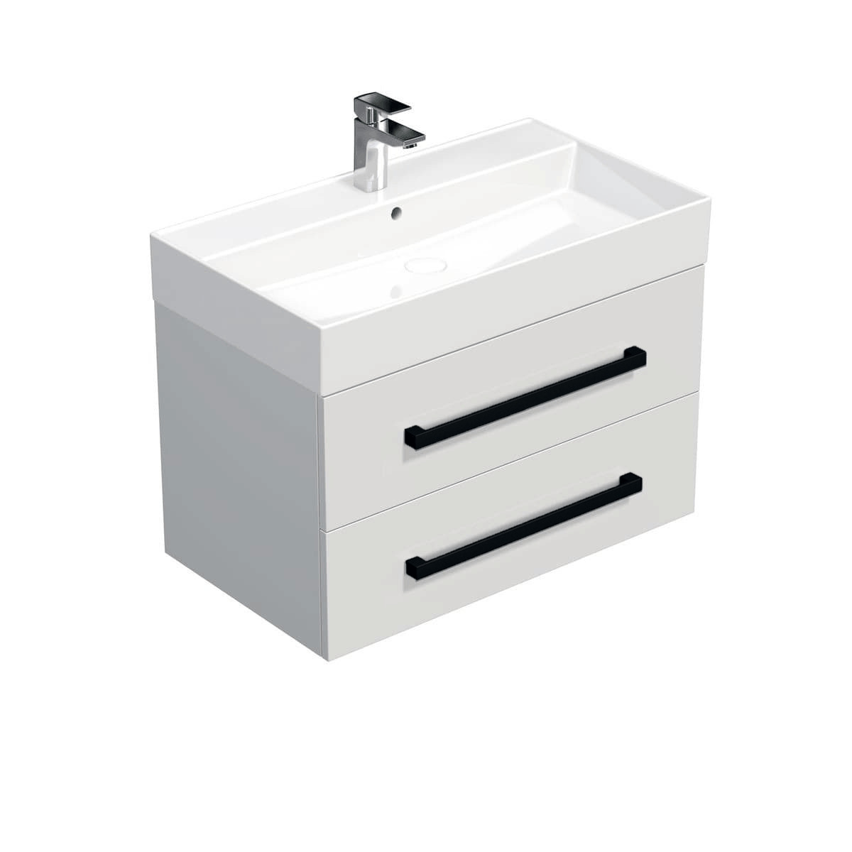 Kúpeľňová skrinka s čiernou úchytkou a umývadlom SAT Cube Way 80x71x46 cm biely lesk CUBE46C803BISAT