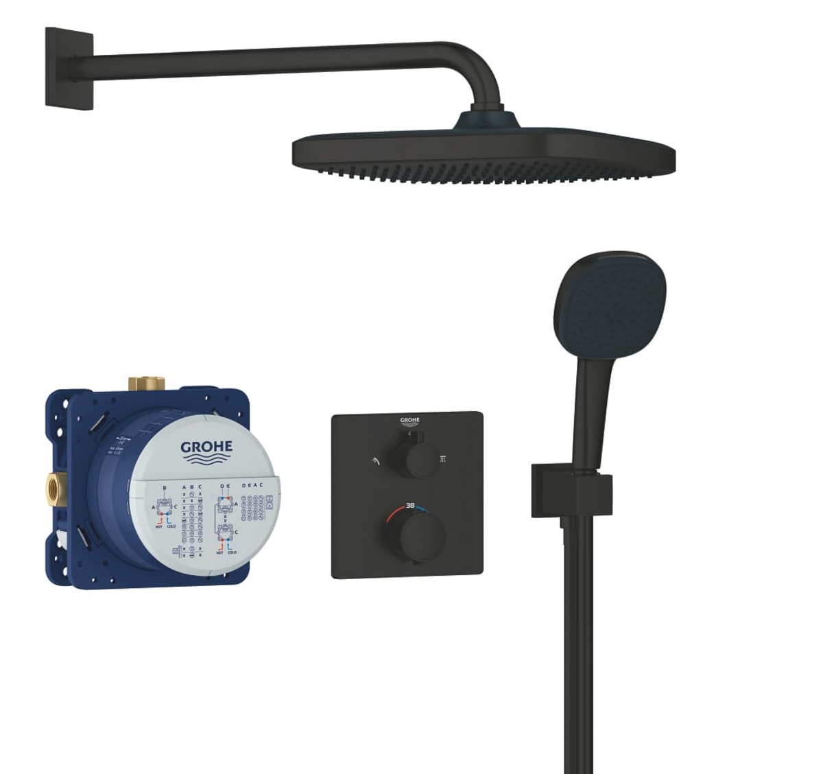 Sprchový systém Grohe Precision Thermostat vrátane podomietkového telesa čierna matná 348822430