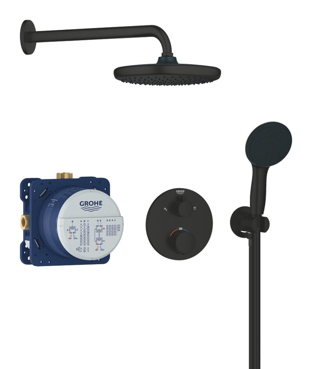 Sprchový systém Grohe Precision Thermostat vrátane podomietkového telesa čierna matná 348832430
